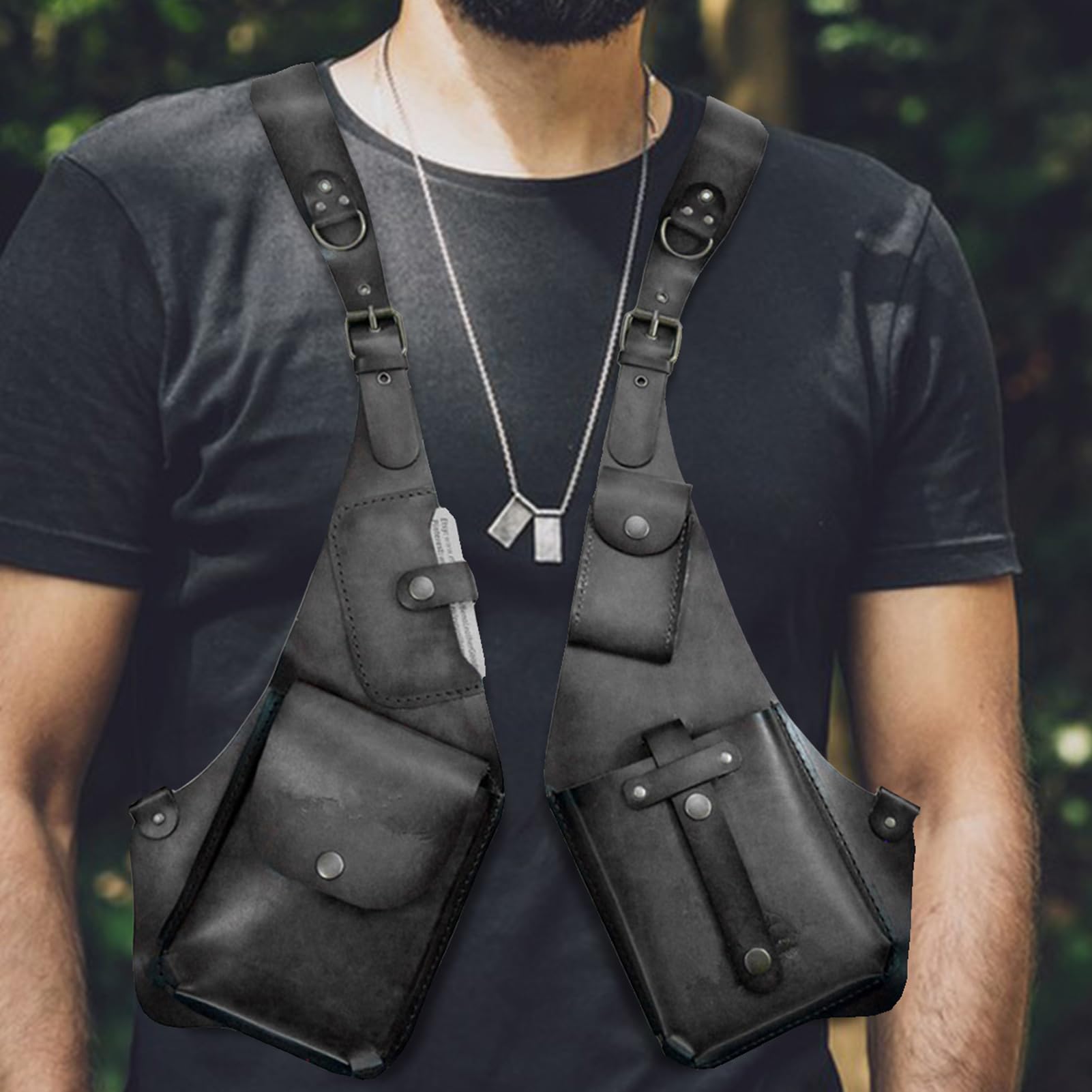 Arnés antirrobo para hombre de piel, arnés antirrobo de piel, bolso de hombro medieval con antebrazo, funda para teléfono móvil para hombres y mujeres, cartera ajustable de piel sintética