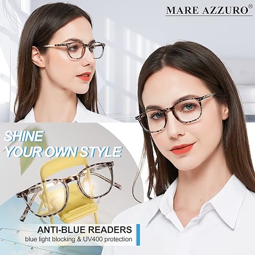 Miniatura 8 de MARE AZZURO Lentes de lectura con bloqueo de luz azul para mujer, lindos lectores redondos 1.0 1.25 1.5 1.75 2.0 2.25 2.5 2.75 3.0 3.5 4.0