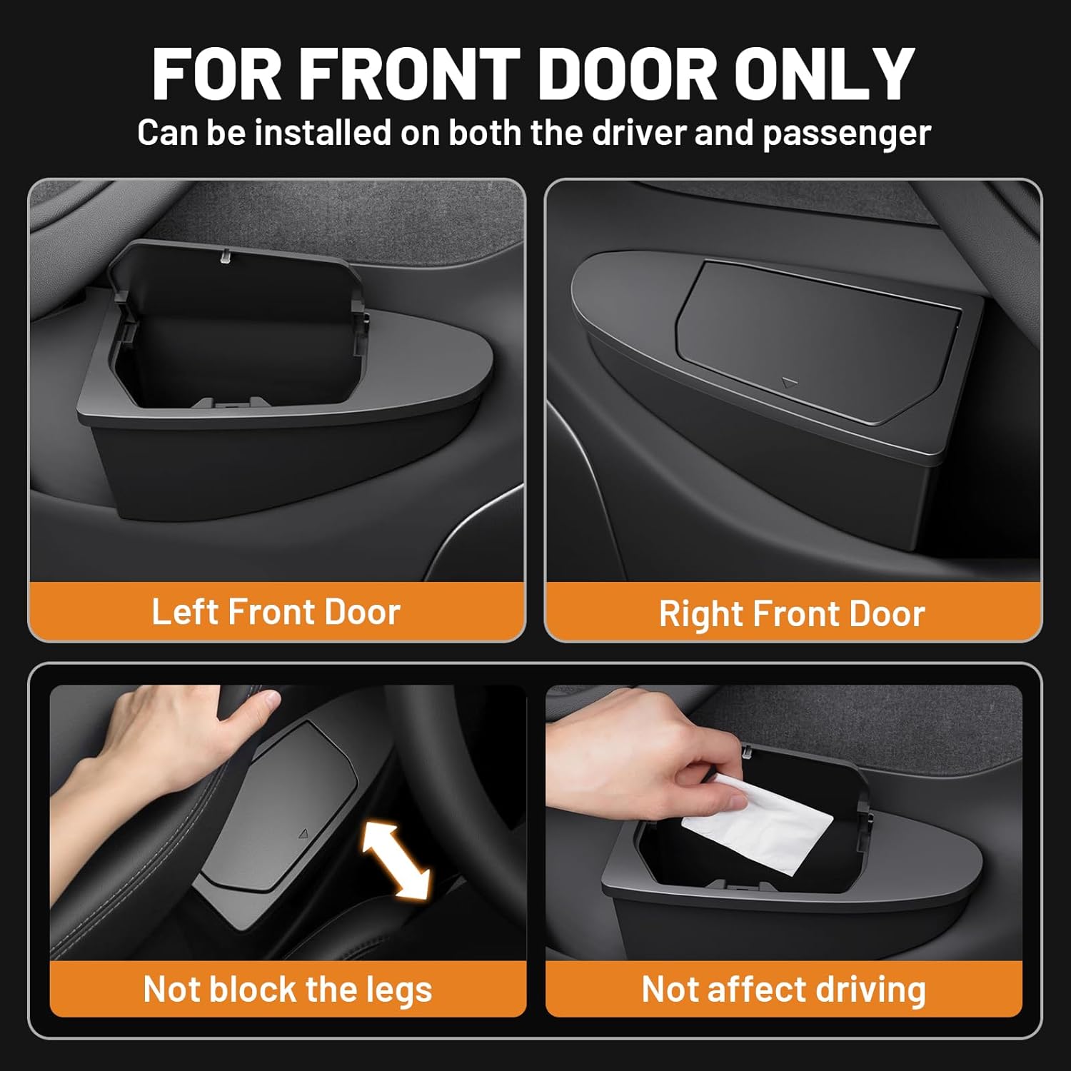 Shademax 2PCS Car Front Door Trash Can for Tesla Model Y Juniper 2026 2025, Side Door Storage Box Organizer with Push-to-Open Lid Design ABS Front Seat Garbage Can Bin for New Model Y Accessories 2026