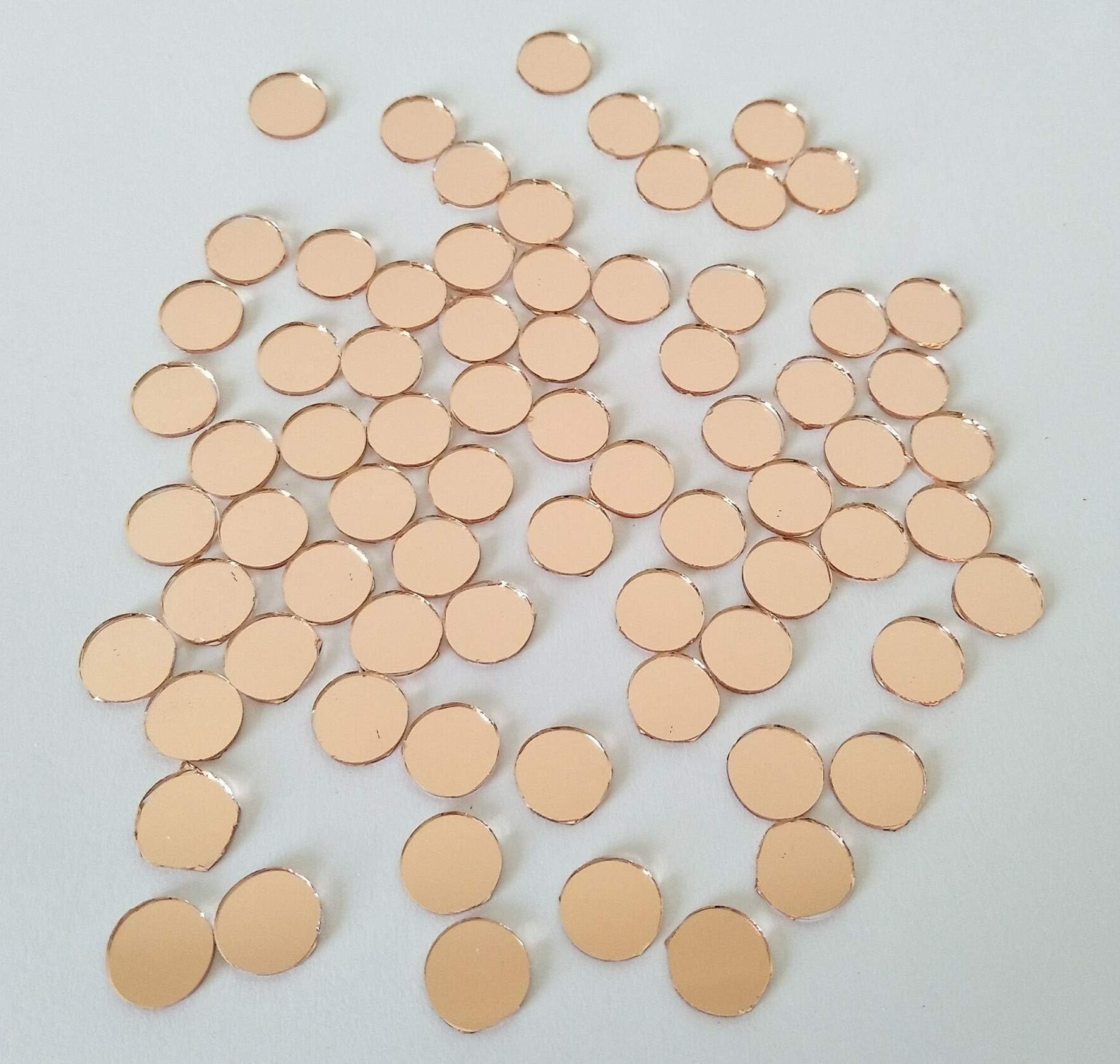 200PCS Round Glass Mirror Mosaic Tiles,Crafts Glass MirrorTiles,Real Circle Glass Mirror Table Scatter, Round Mirror Mosaic (Light Rose Gold, 1/25 in)