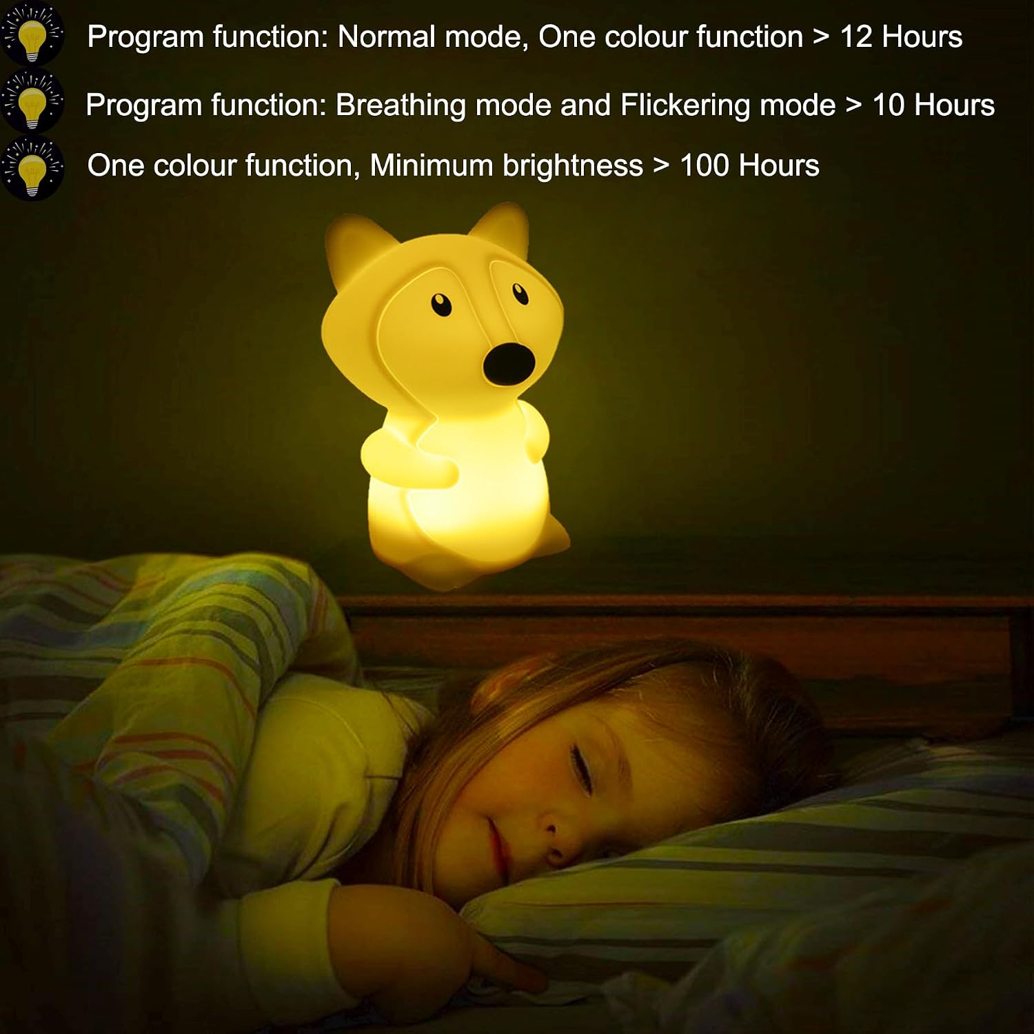 Large Size Fox Night Lights for Kids Animal Bedside Lamps, Decorative Lights, Mood Light, Soft Light, Portable Color Changing Gift for Children Girls Boys Student Teen - Large