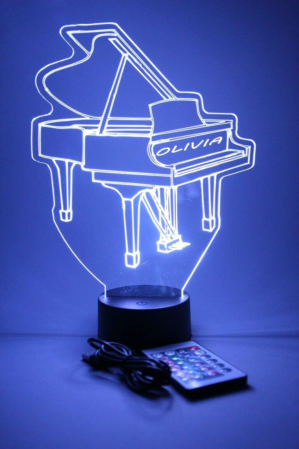 MIRROR MANIA Music Musician Instrument Sound Name Night Light Up Lamp Shape LED Personalized Custom Made Desk Table Lamp, It's Wow, with Remote 16 Colors, Great Gift (Grand Piano)