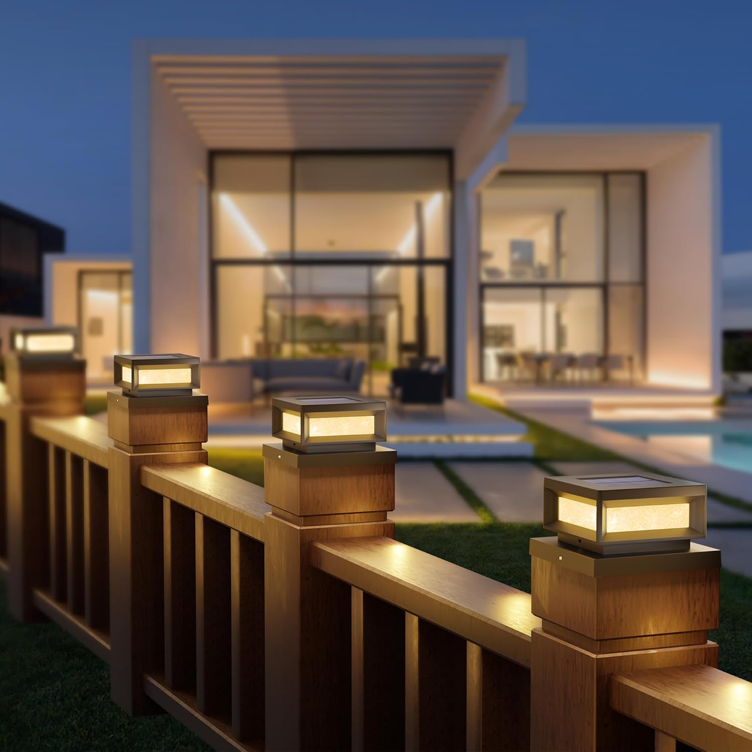 Mlambert 12 Pack Solar Powered Post Cap Lights Outdoor for 4x4/6x6 Wood/Vinyl Posts, Waterproof Deck Fence Patio Porch Light Cool/Warm Lighting, Black