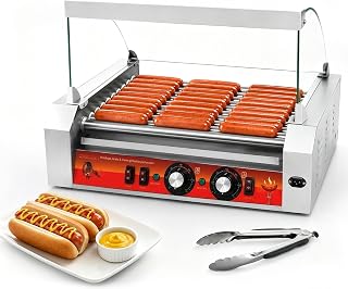 SYBO Hot Dog Roller - 18 Capacity, Non-stick Stainless Steel Rollers, Detachable Glass Cover, 1000-Watts, ETL Certified