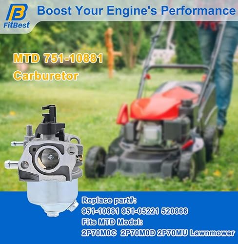 Miniatura 2 de FitBest 751-10881 Carburador para MTD Cub Cadet Troy Bilt 75110881 951-10881 95110881 2P70MU 2P70M0C 2P70M0D cortacésped