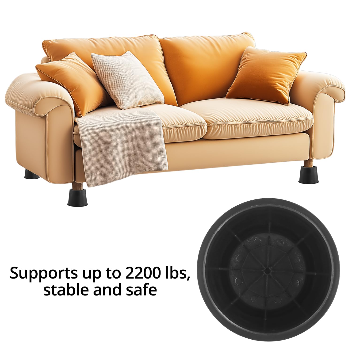 QWORK® 4 sztuki okrągłe podnośniki do łóżek 10 cm, podnośniki mebli do 990 kg, do łóżka, sofy, biurka, krzesła, lodówki