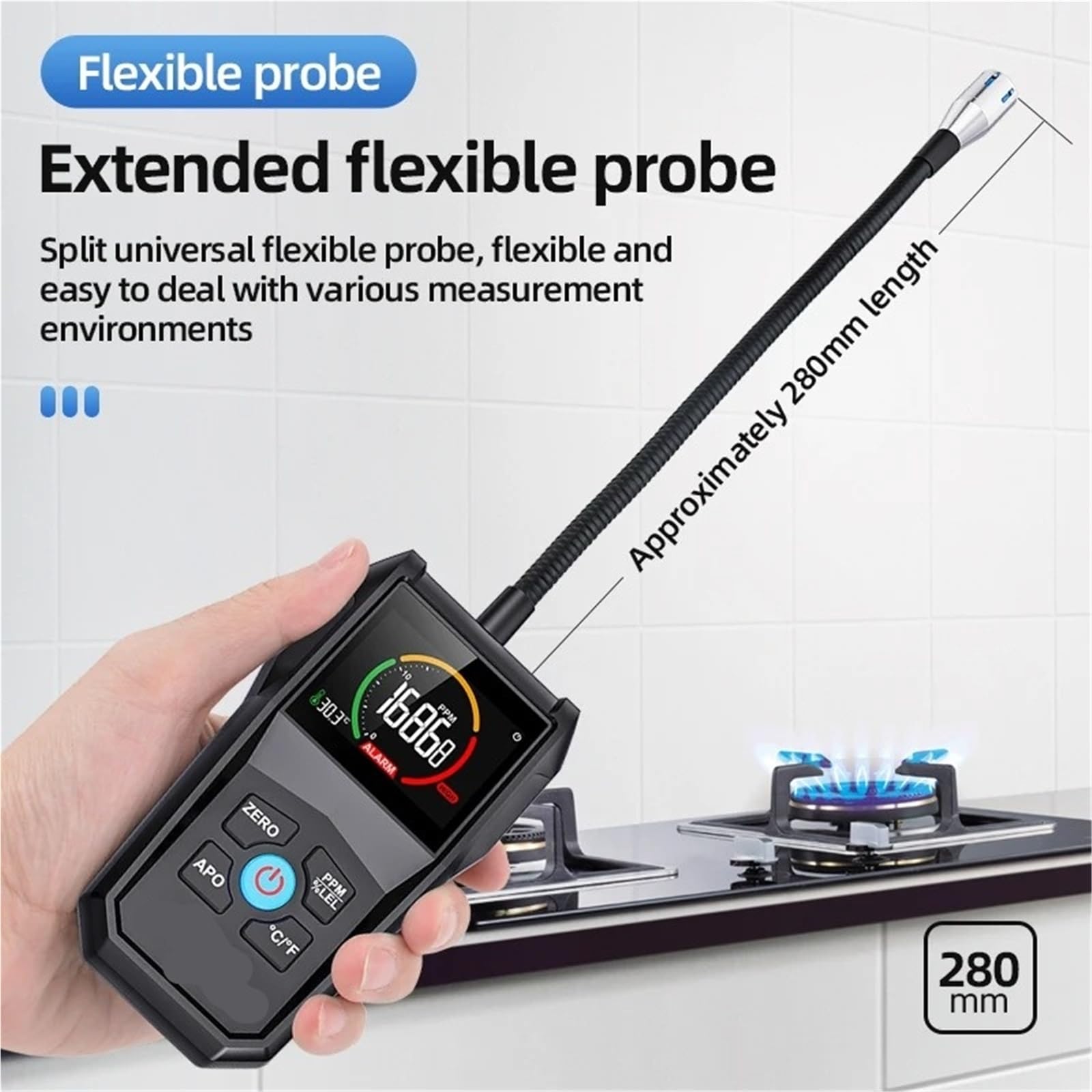 Contador partículas polvo, Analizador De Detector Gas Combustible CGD02A, Fuga 50000 PPM para interiores exteriores | Pantalla LCD, Alarma Luz Y Sonido