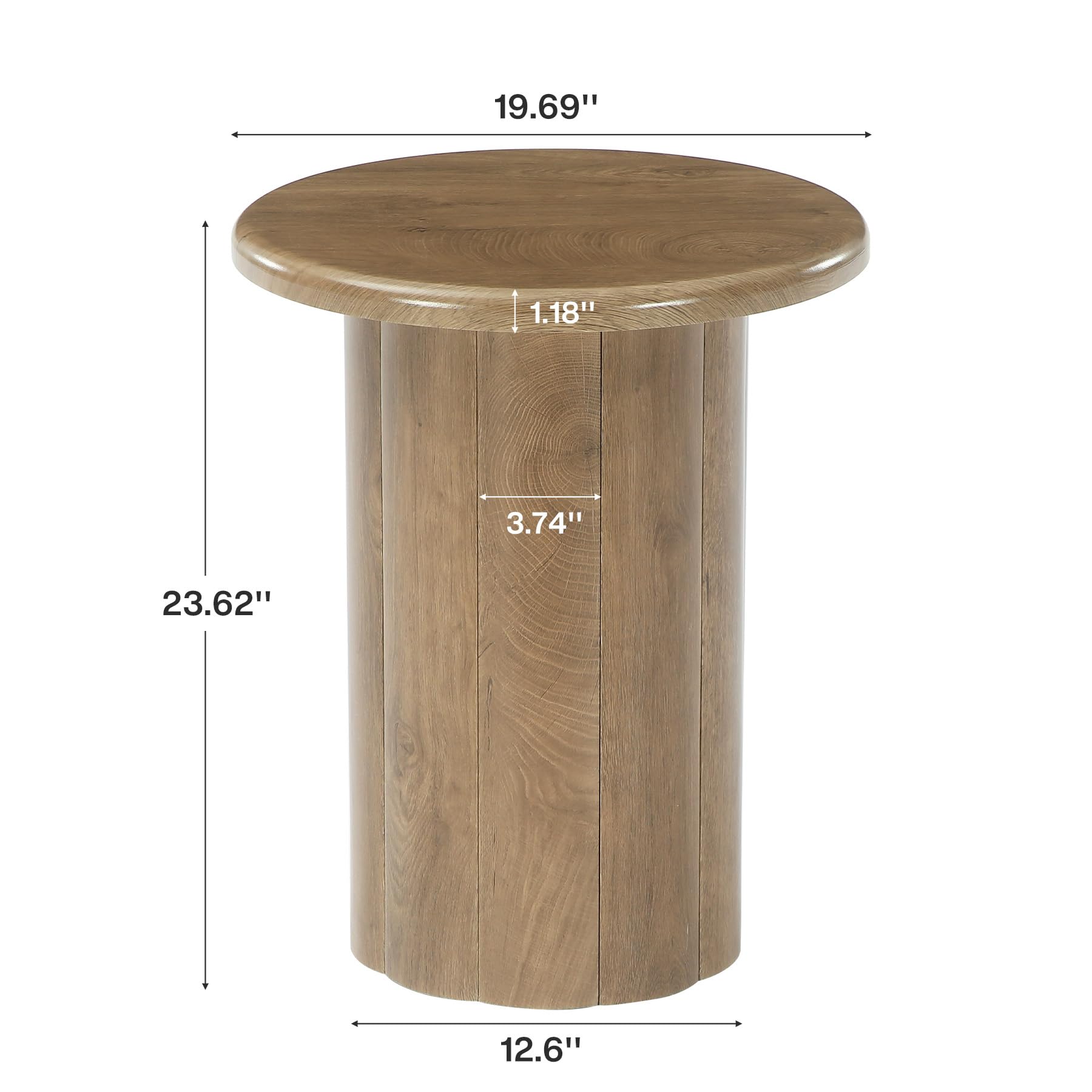 Tribesigns Round Side Table for Living Room, Farmhouse Small End Table with Fluted Base, 20-Inch Rustic Brown Nightstand, Accent Furniture for Small Space Bedroom Apartment