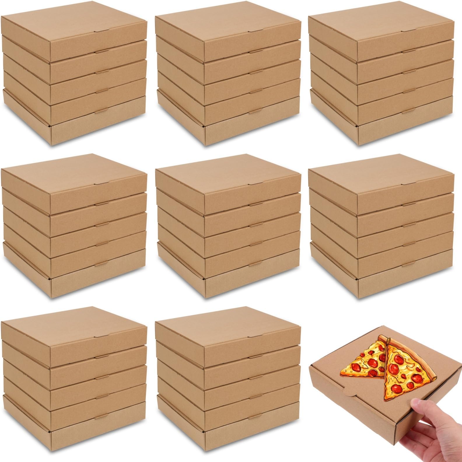 RHBLME Kraft Pizza Boxes Bulk Set of 30, 6.3" x 6.3" x 1.6" Small Corrugated Pizza Boxes Cardboard Boxes, Reusable Pizza Box Oven Takeaway Packaging Boxes Keeps Pizza Cake Cookies Fresh