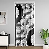 Vista 45 de Cortina de puerta con diseño de remolinos azules, negros y blancos, 1 panel de 34 pulgadas de ancho x 80 pulgadas de largo, cortinas opacas
