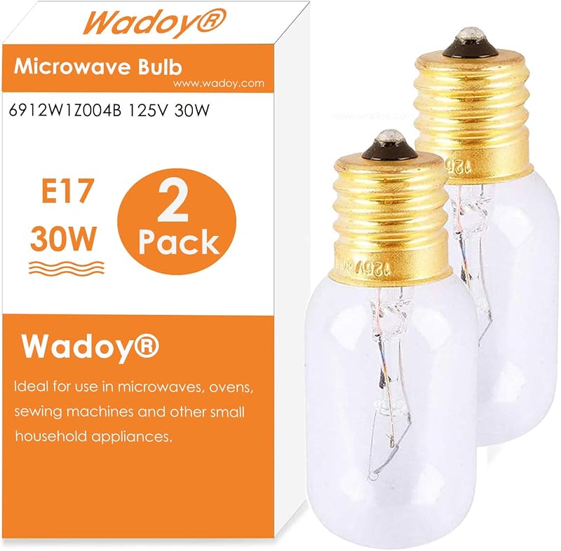 6912W1Z004B Bombilla de luz de microondas, bombilla de electrodoméstico E17 de 125V 30W, paquete de 2 | Compatible con LG, Frigidaire, Kenmore, microondas de rango Whirlpool y GE, bombilla de luz de electrodoméstico para uso en horno y debajo de la campana