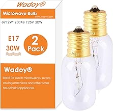 Wadoy Microwave Light Bulb Compatible with LG, Frigidaire, Kenmore, Whirlpool, GE Range Microwave, 6912W1Z004B 125V 30W E17 Bulb, Appliance Light Bulb Under Hood Bulb Replacement 2-Pack