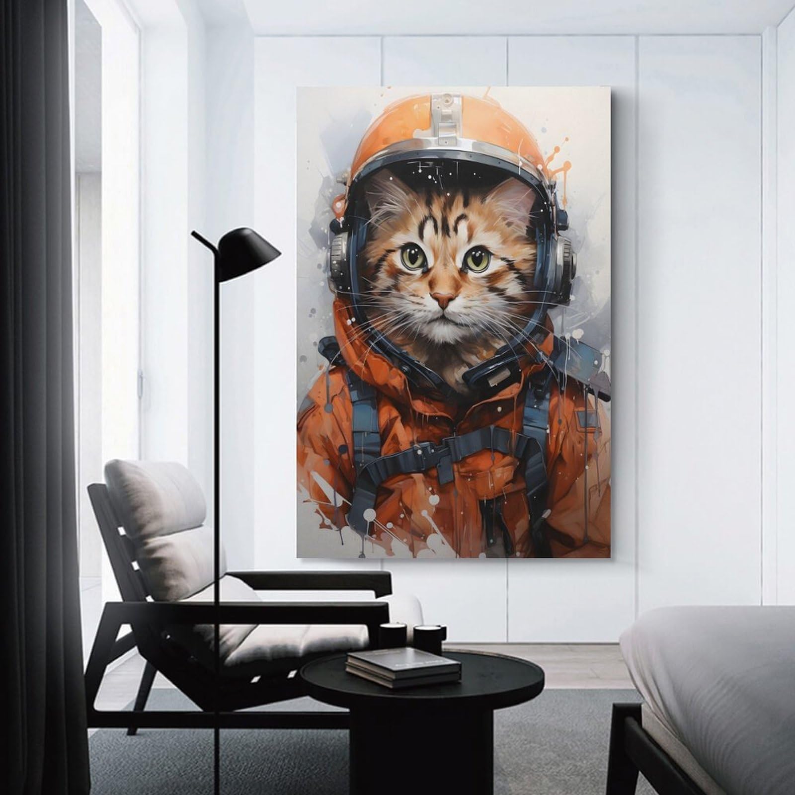 Junmoney Cat Aviator with Helmet Decorative Canvas Print 08x12inch(20x30cm), for Home, Office, Studio Or Guest Room, Versatile Wall Decor for Many Rooms