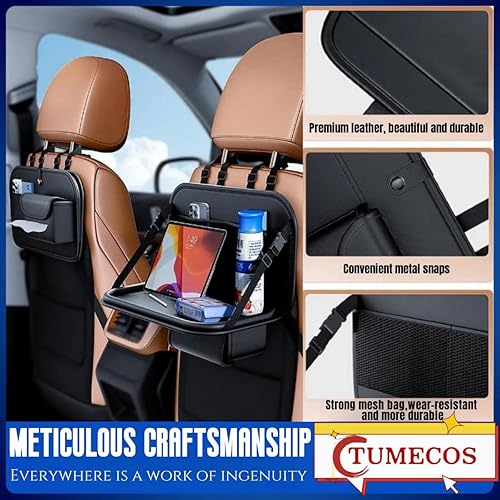 Miniatura 3 de TUMECOS Organizador de respaldo de asiento de automóvil con placa de mesa colgante de piel sintética para automóvil, bolsa de almacenamiento de