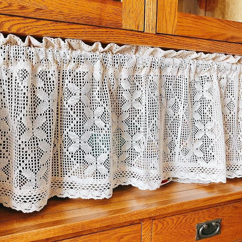 Retro Crochet Kitchen Curtains,Boho Curtain Valance for Kitchen Window Curtain Tiers for Coffee Decor Rod Pocket Farmhouse Short Curtains for Room Divider Tassel Curtain Decor ( Color : A , Size : 45x