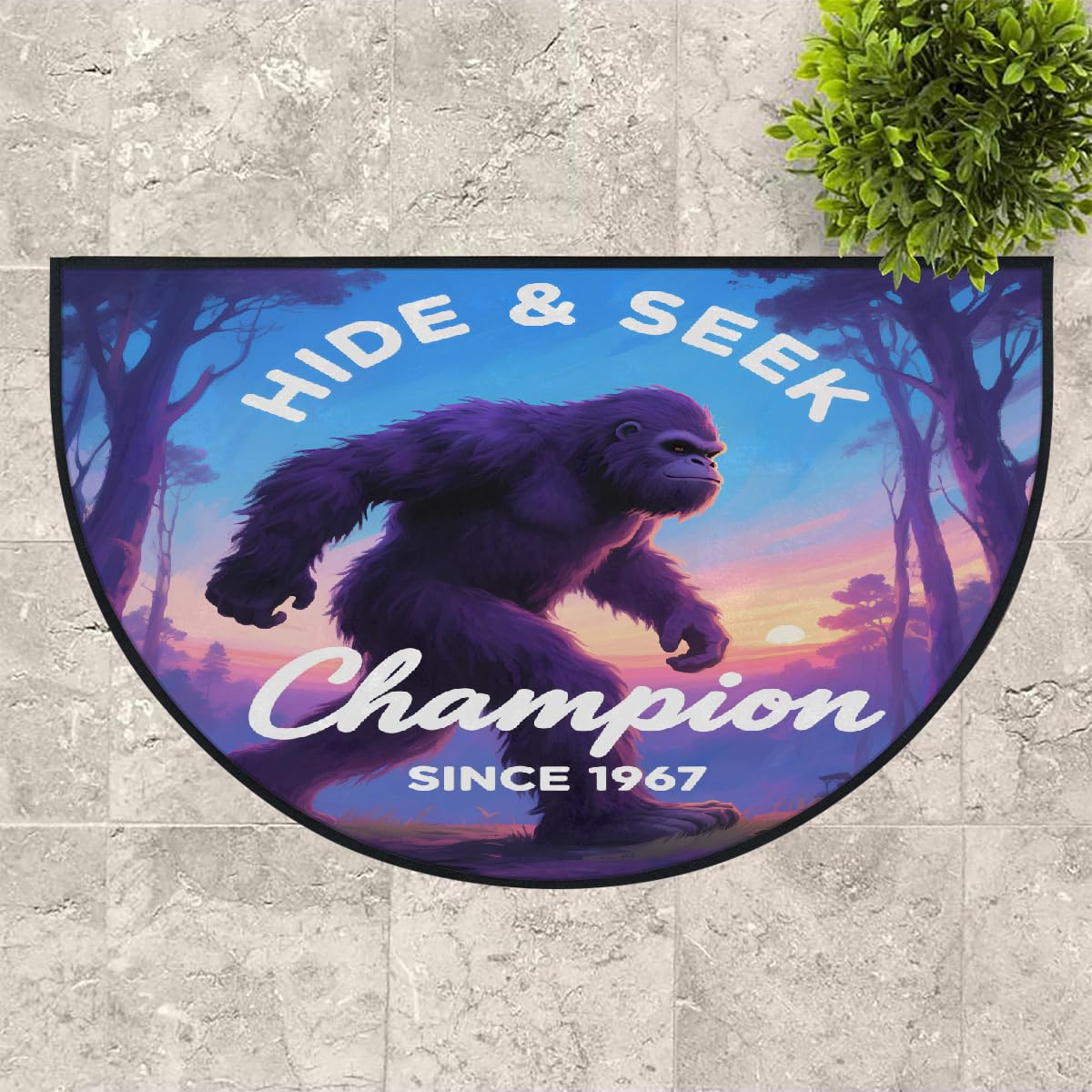 Sasquatch Hide Seek Champion große halbrunde Fußmatte – rutschfest, saugfähig, halbrund, Eingangsbereich, niedlich, weich, halbrund, waschbar, Teppich für Küche, Badezimmer, Schlafzimmer, 160