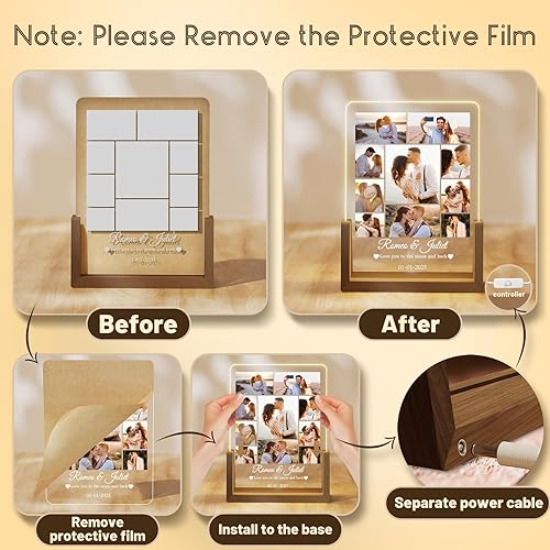 Miniatura 5 de Regalos únicos de aniversario personalizados para hombres y mujeres, marco de nogal LED personalizado con fotos para pareja, novio, novia, marco de