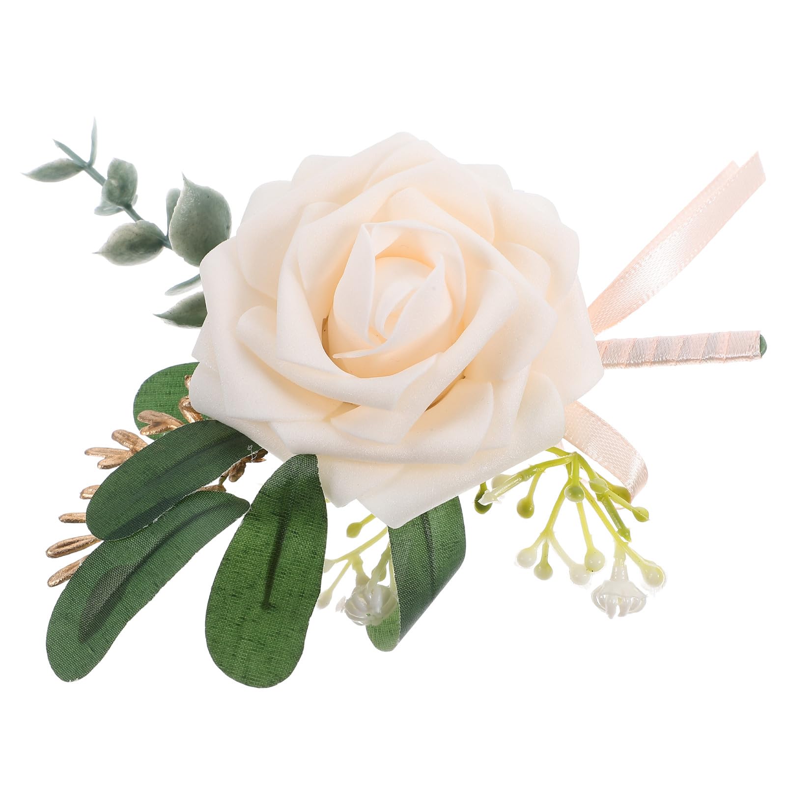 Boutonnière fleur artificielle beige accessoire vestimentaire de mariage pour homme