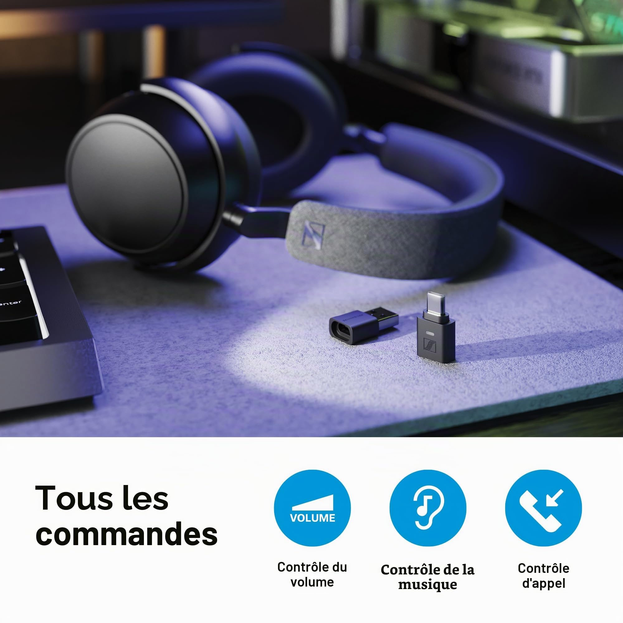Sennheiser BTD 700 Dongle USB Bluetooth – aptX Lossless, Auracast, émetteur Audio Plug & Play pour Casque et Haut-parleurs – Latence Ultra-Faible, Compatible Bluetooth 5.4, USB-C et USB-A