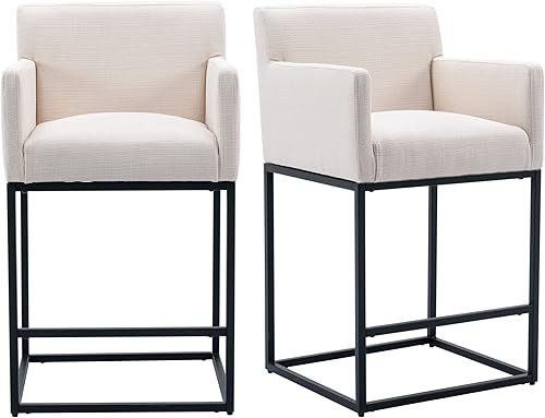 Miniatura 10 de VESCASA Linen - Taburetes de bar de 27 pulgadas de alto con brazos, taburetes tapizados con respaldo acolchado de 12.5 pulgadas de alto, sillas