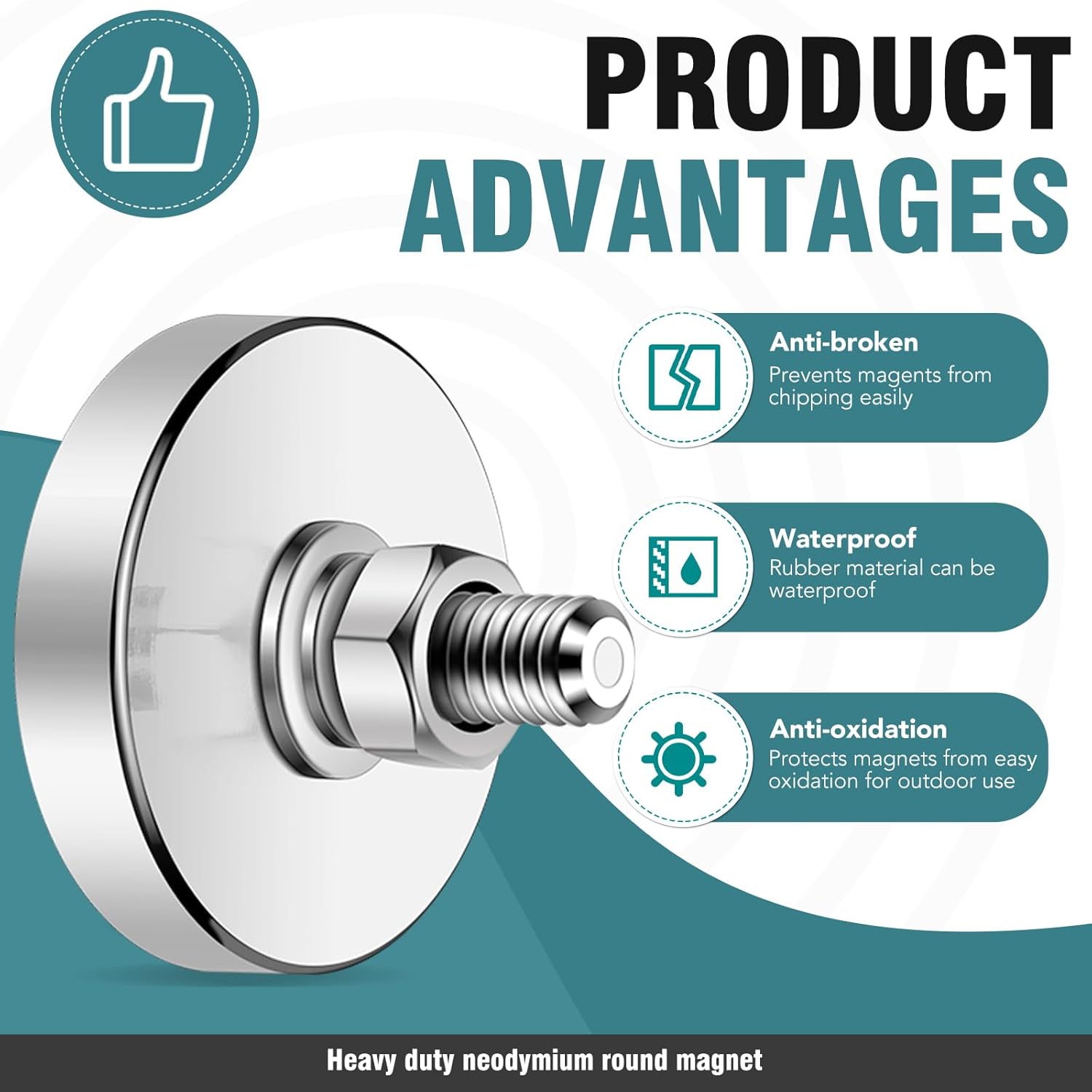 Super Strong Neodymium Round Magnet with M8 Male Thread Nuts Bolts 200 lb Corrosion-Resistant Mounting Magnet for Lighting Camera and Other Brackets Outdoor Tools 44mm D - 8 Packs