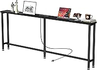 GRLEAF 78" Black Sofa Table with Built-in Power Strip: 2 AC Outlets, 2 USB Ports, 4.9ft Cord, Metal Frame, Easy Assembly - Behind Couch Console for Living Room, Hallway
