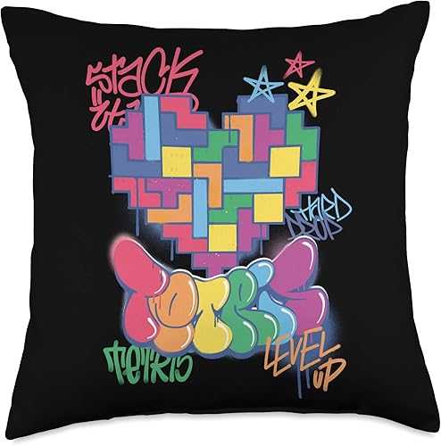 Tetris Graffiti Heart Throw Pillow 18x18 Multicolor