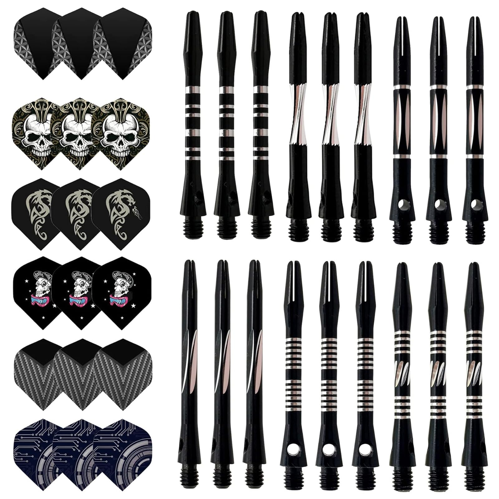 HRLORK 18 Pcs Darts Shafts Darts Flights 45MM Aluminium Shafts Multiple Stems and Flights Metal Stems Professional Accessories with Standard 2BA Thread