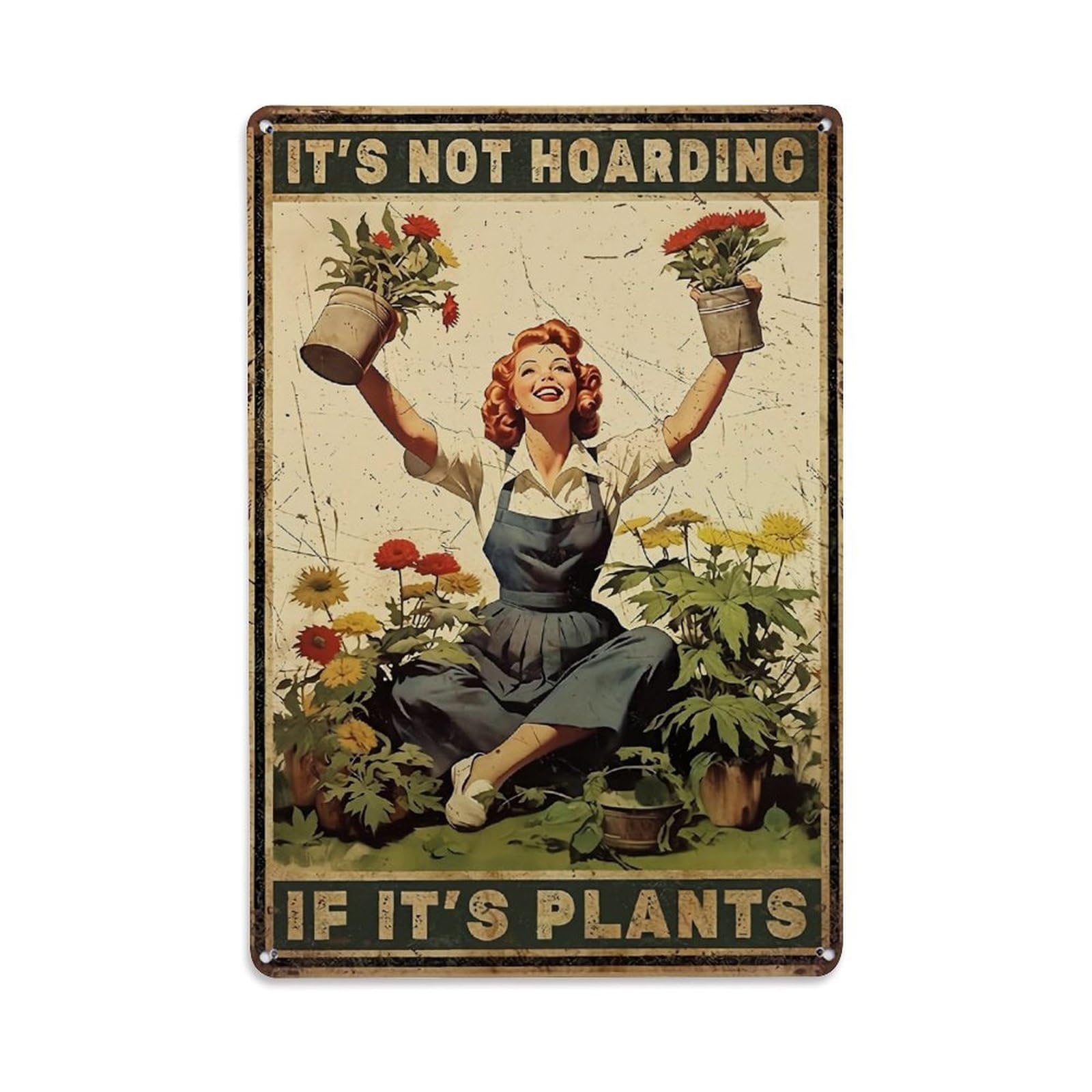Jdfenggu Vintage Garden Woman Holding Pots Retro Metal Tin Sign, Decor Art Poster For Bar, Home, Man Cave, Kitchen, Laundry Room Gift 8X12inch
