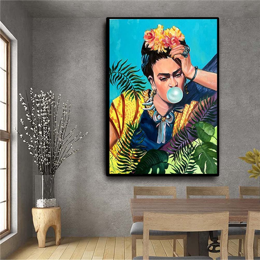 Frida Kahlo Wall Art Decor Foto Kunstwerk Vrouw Met Bloemen Op Hoofd Canvas Poster En Prints Frida Kahlo Portret Canvas Schilderij Thuis Kunstwerk Voor Woonkamer Geen Frame,60x90cm