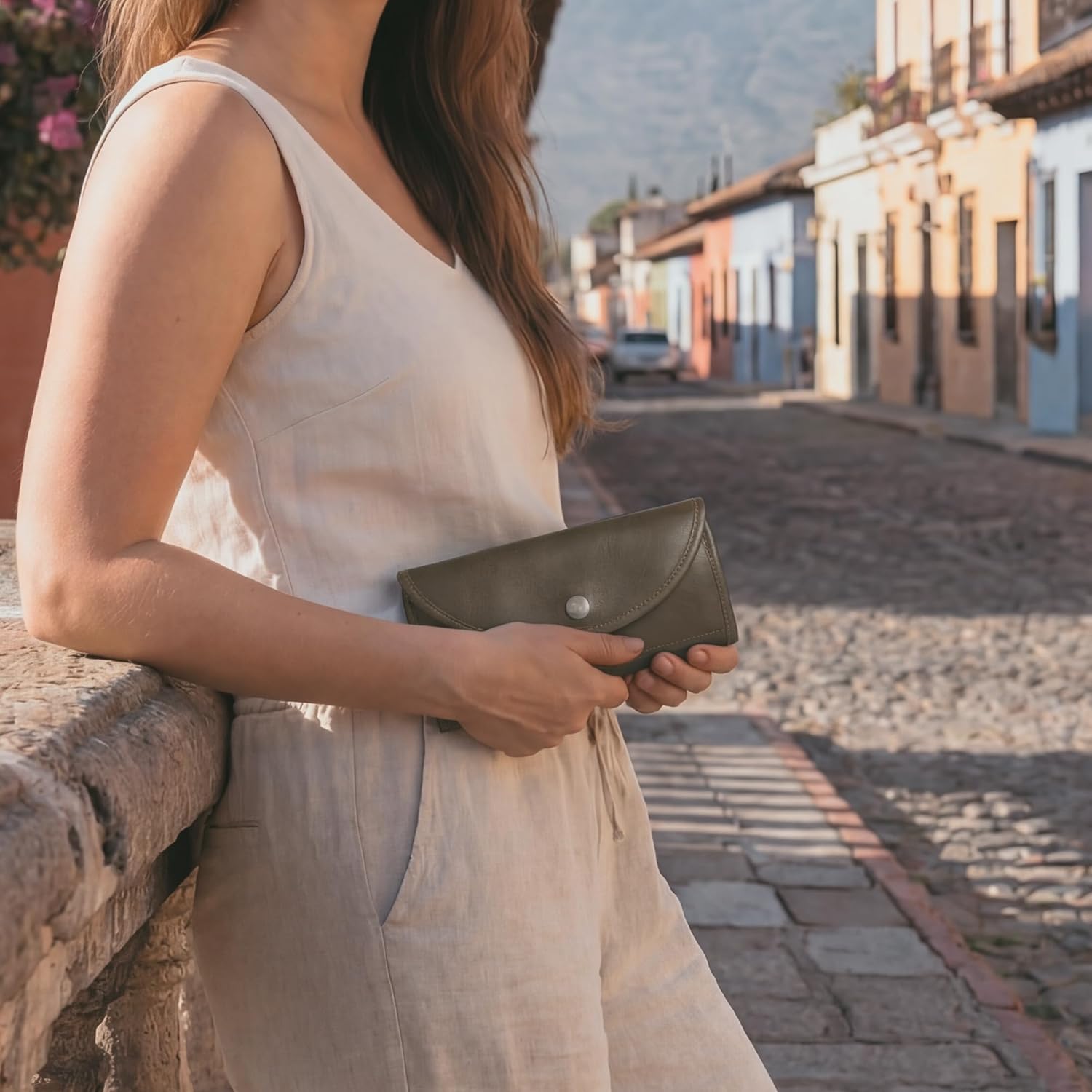 Hide & Drink, Full Grain Leather Snap Clutch Wallet for Women, Money Holder and Card Organizer with Zippered Pouch, Handmade, Dark Jade
