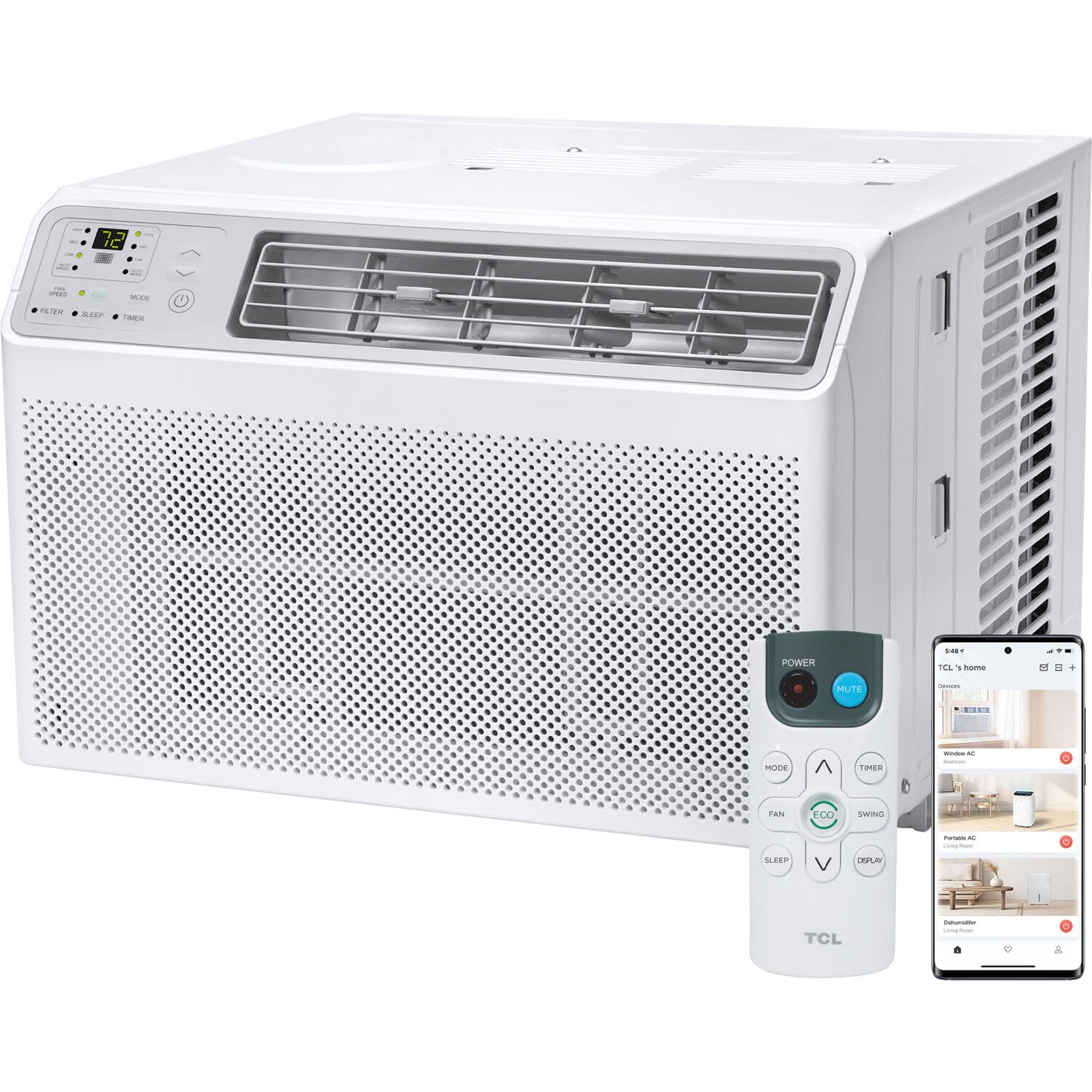 INCOMPLETE.  TCL H14W35W 14,000 BTU Smart Window Air Conditioner, AC Unit, Fan & Dehumidifier, 700 Sq. Ft, Remote Control, Compatible with Alexa/Google Assistant, White