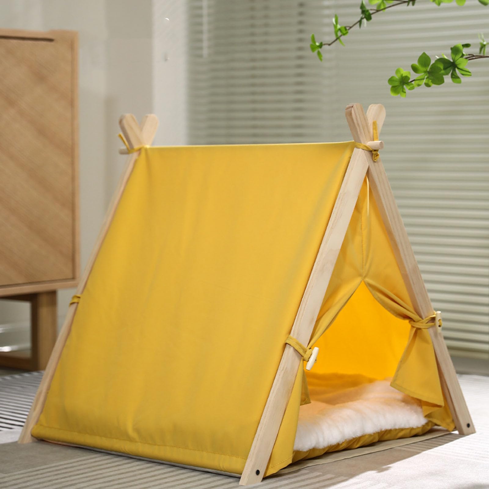 Tenda Teepee Per Animali Domestici Per Cani E Gatti, Cuccia Per Cani da Interno Portatile da 23,8 Pollici, Tenda Teepee Per Gatti Lavabile (5 Colori Opzionali)(暖黄色)