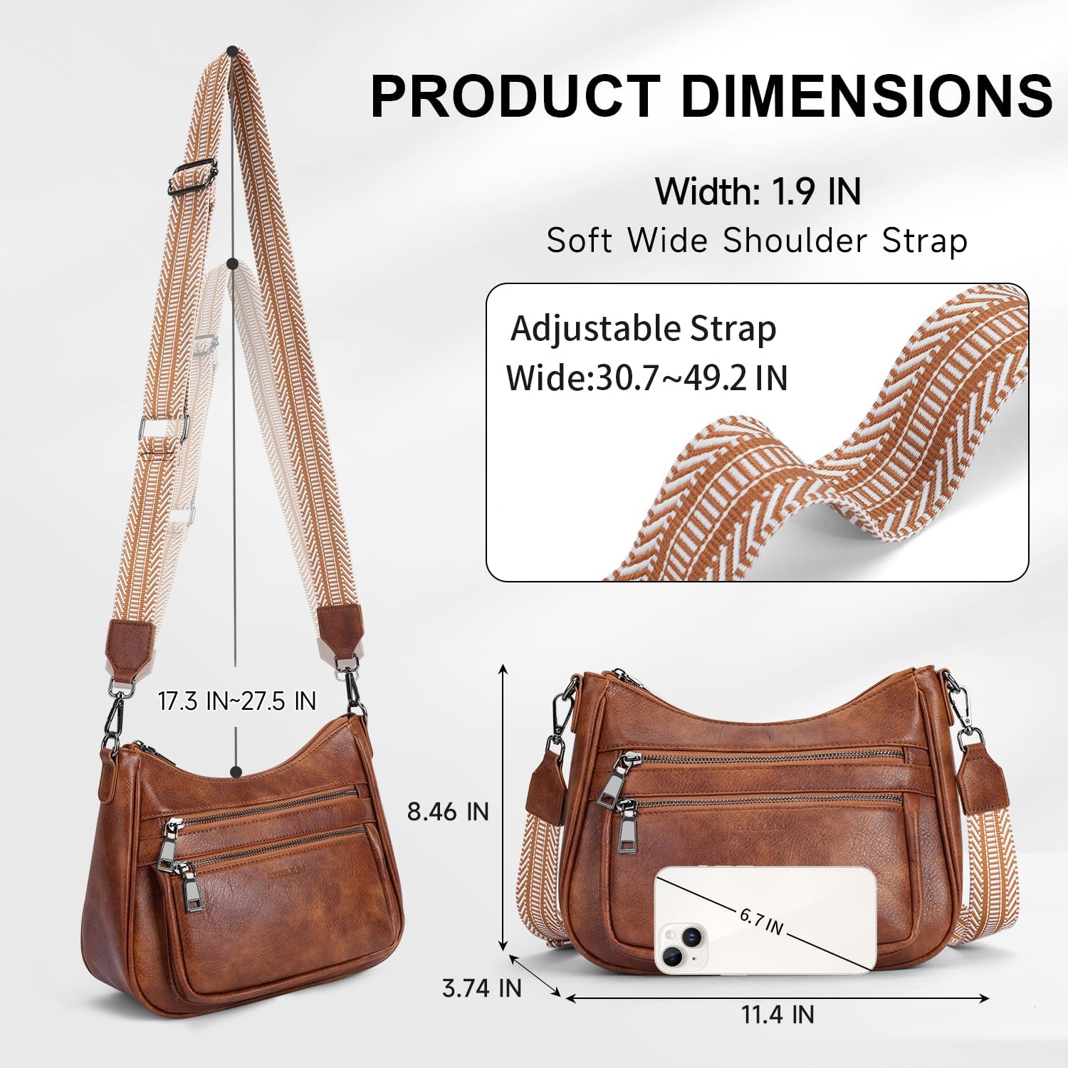 Crossbody Bags for Women Leather Purse Trendy Multi Pocket Shoulder Handbags with Adjustable Guitar Strap - Image 5