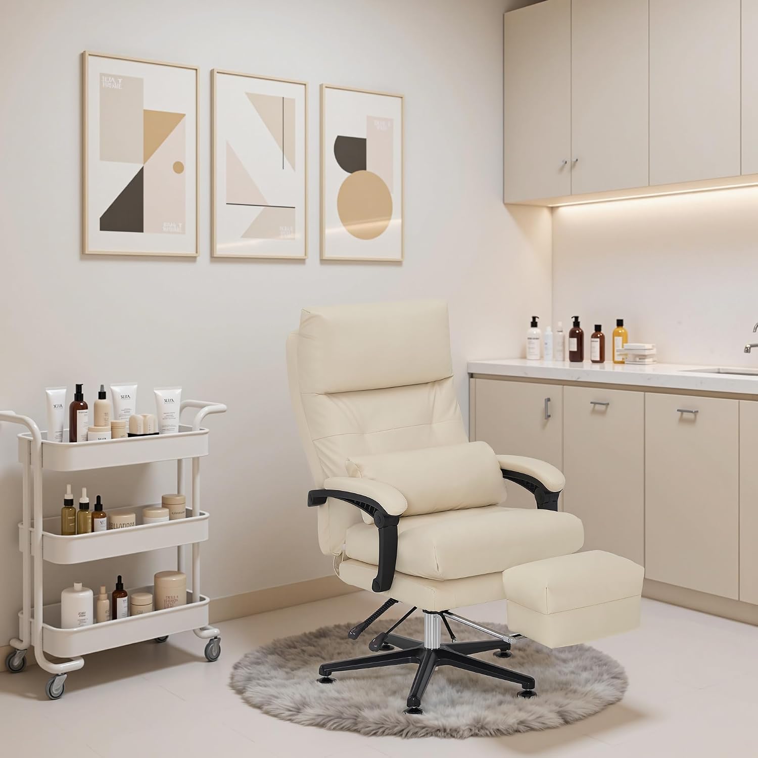 BarberPub Beauty Chair for Facial Spa, Eyelash, Brows, Spa 8183(Beige)