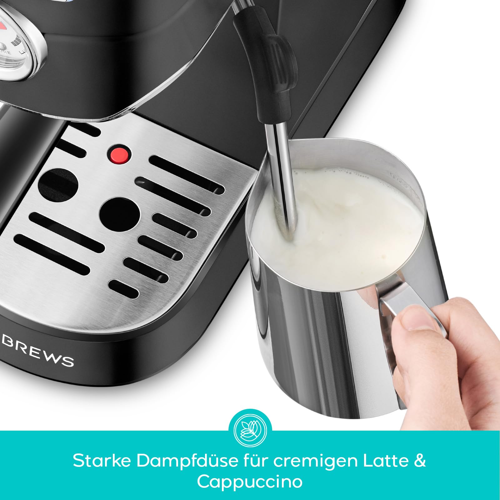 CASABREWS Espresso Siebträgermaschine 20 Bar, Edelstahl-Espressomaschine mit professionellem Milchaufschäumer, Klein Kaffeemaschine Espresso für Cappuccino, Latte & Macchiato, 1L Wassertank, Schwarz