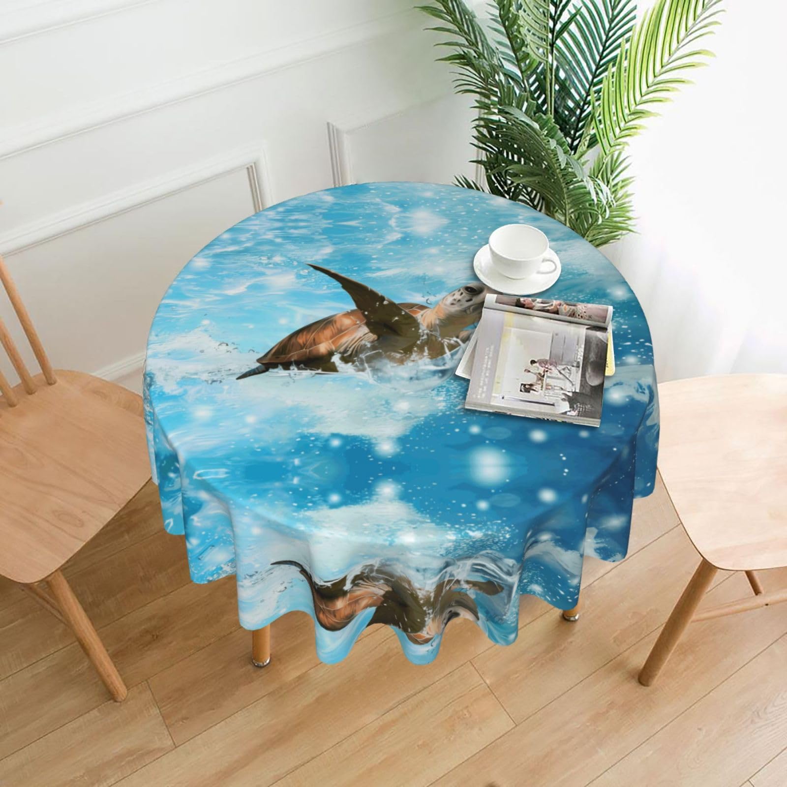 YYHHAOFA Sea Turtle Prints Round Decorative Tablecloth 60in - High-Grade Polyester Throw for Dining Tables, Parties, & Outdoor Events