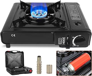 3300W Portable Camping Stove Butane Canister Dual Fuel Burner Piezo Electric Ignition Single Burner with Automatic Tank Ejection Overpressure Cut Off Carry Case for Camping Hiking Picnic Fishing BBQ