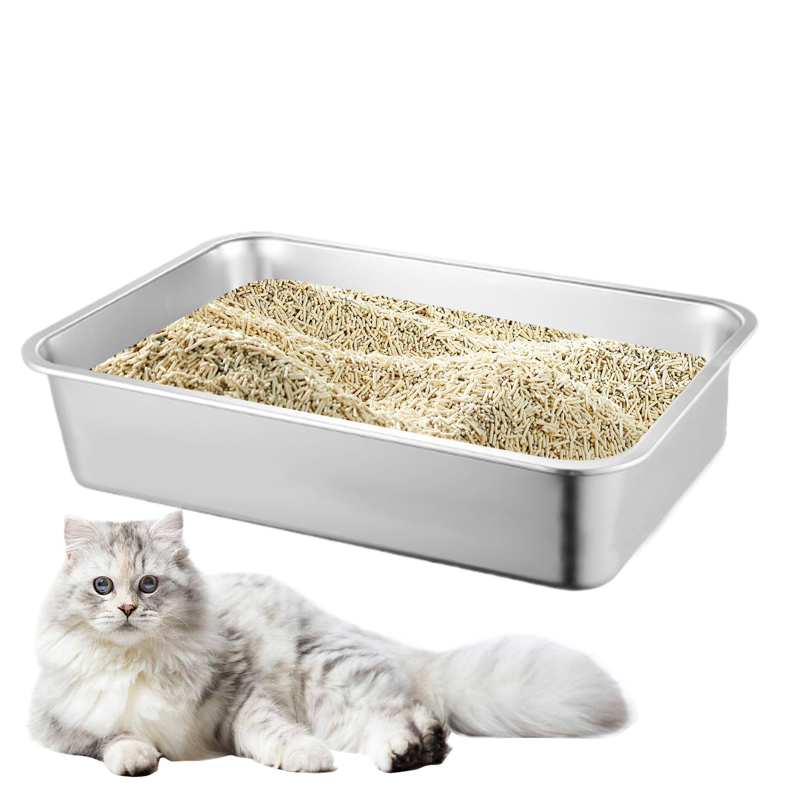 Bandeja de Basura de Acero Inoxidable para Gatos, diseño a Prueba de | salpicaduras y antiadherente, bandeja de basura duradera para mascotas, fácil de para el control de olores, caótico H