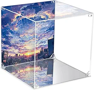 CHILLCASE UV Printed Background Acrylic Display Case with Mirror Base Anime Scene Clear Display Box Stand for Collectible Showcase for Action Figures Models PVC(Anime City,11.8×11.8×11.8 inch
