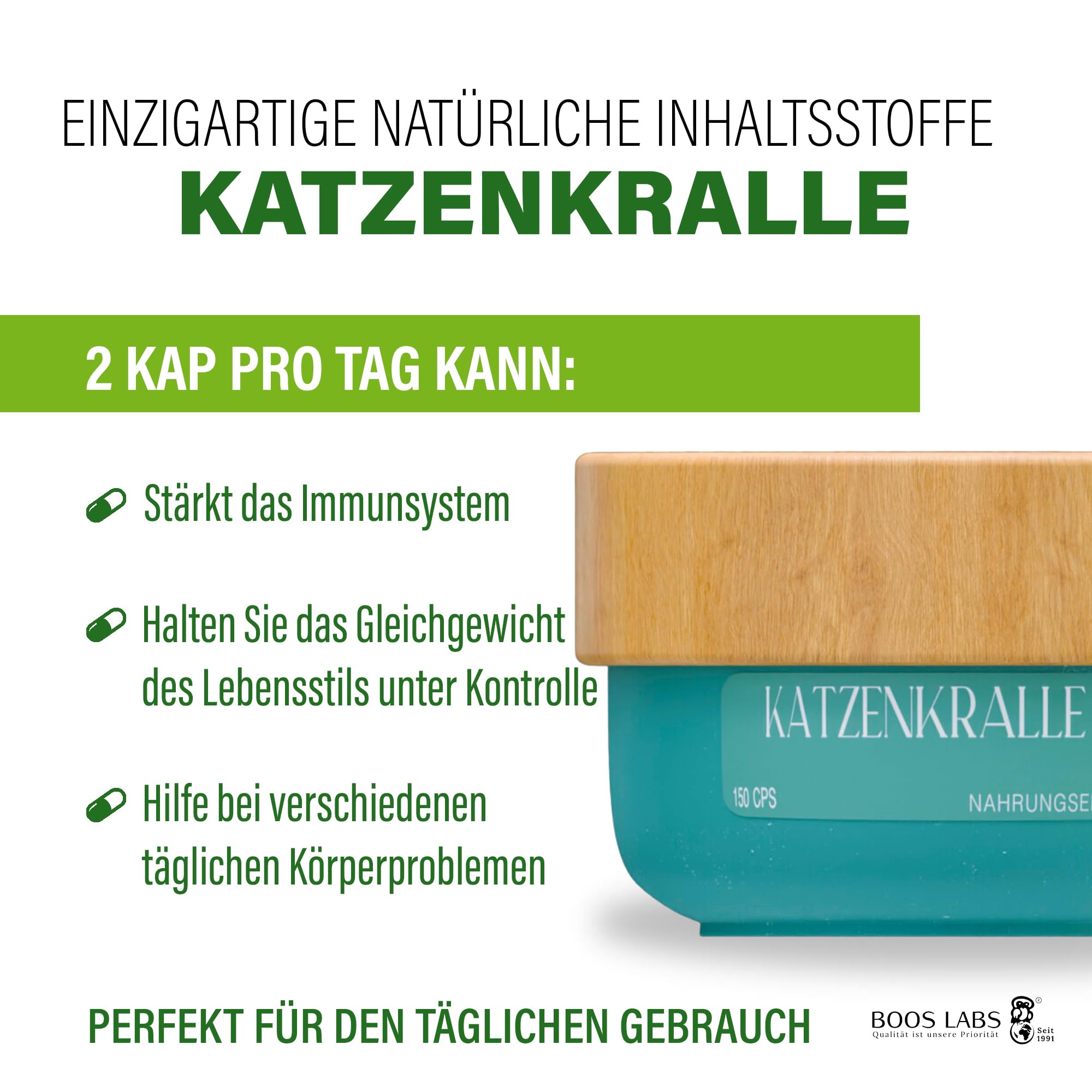 das stärkste Katzenkralle I 1000mg I 150 vegane Kapseln I Katzenkralle Kapseln Hochdosiert in 1 Kapsel, Cats Claw direkt aus der Natur