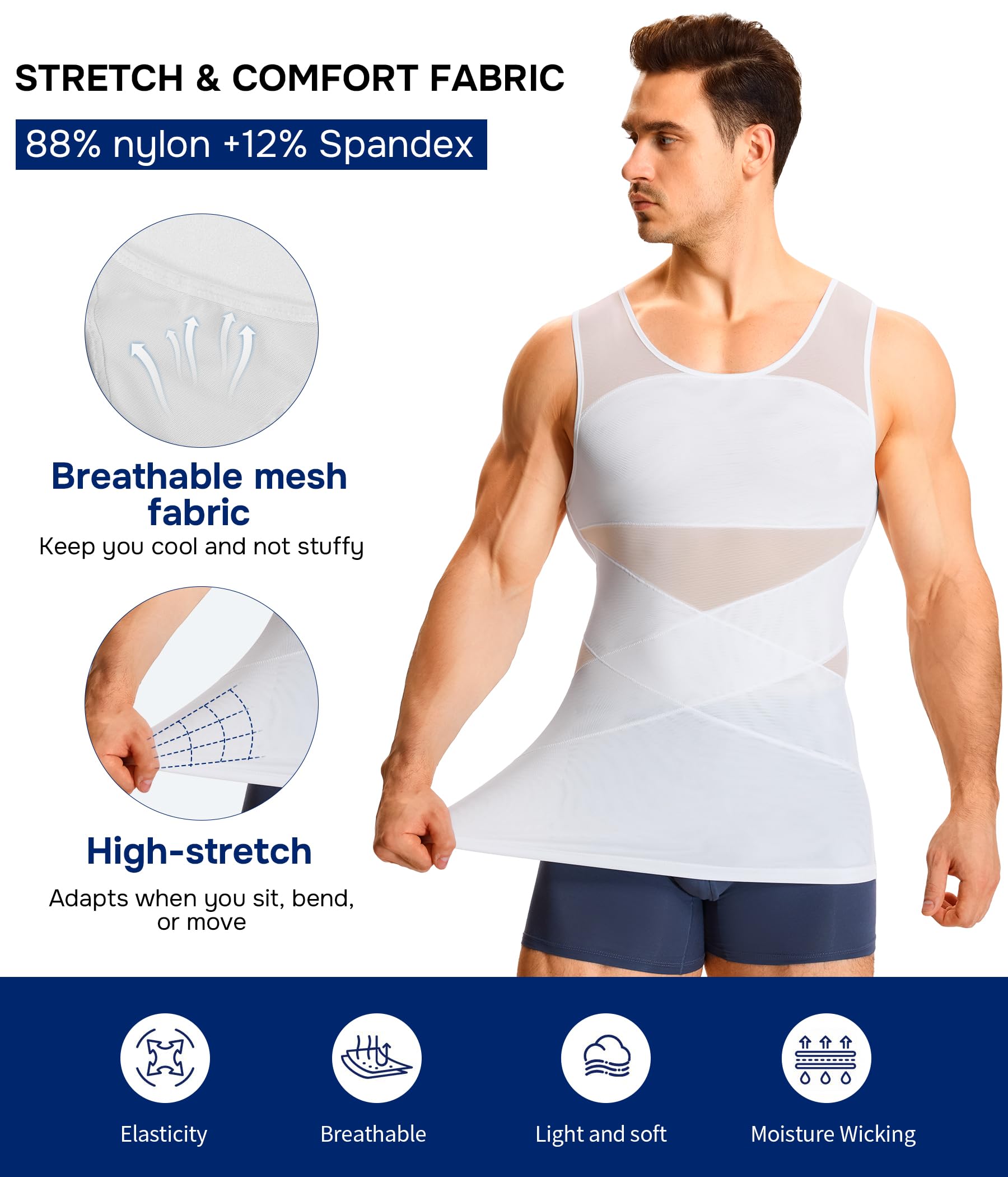 KUMAYES 2 Pack Camisa de compresión Hombre Camiseta Reductora Invisible