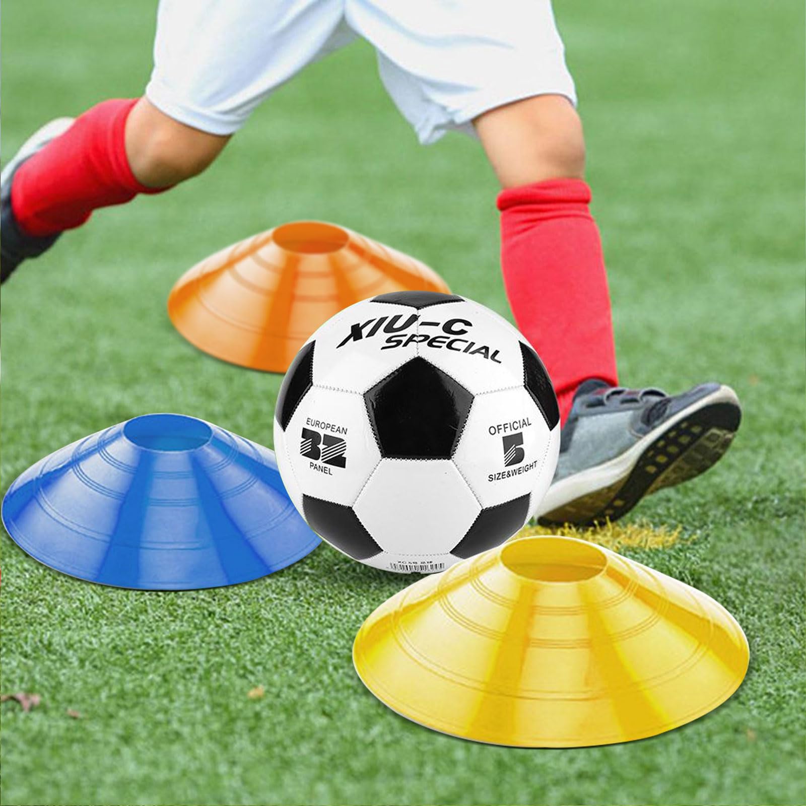 Plots de Marquage pour Football Cône, Plots Entraînement Cônes de Marquage, avec Support Noir, 5 Couleurs Plots Sport pour Délimitation Entraînement Football