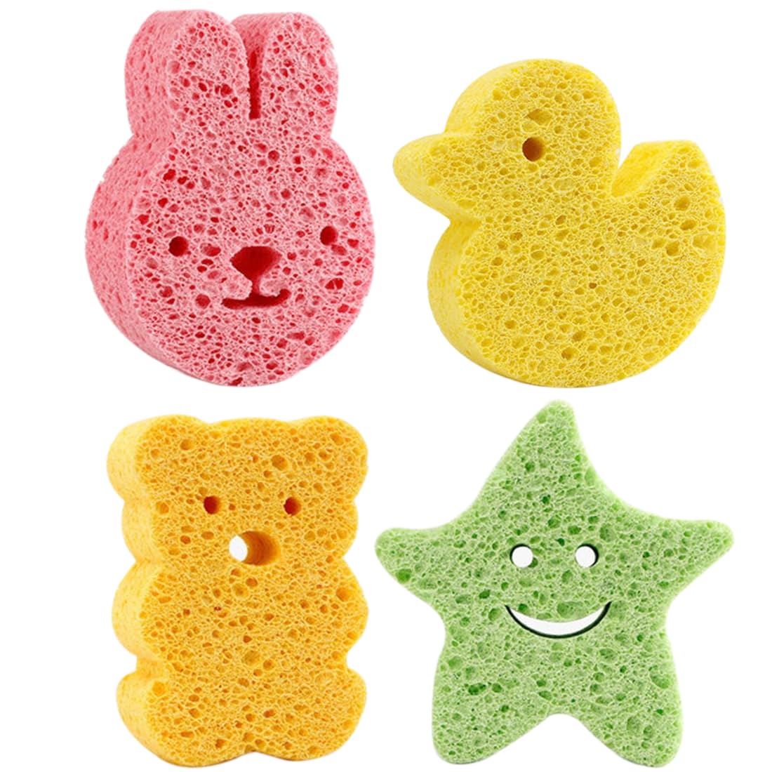 WMUVAZA Esponja de konjac para el baño del bebé, 4 Piezas Baño Baño de esponja Cepillos Esponjas de baño Fregadoras para niños Niños, esponjas de masaje, esponja de ducha, esponja exfoliante