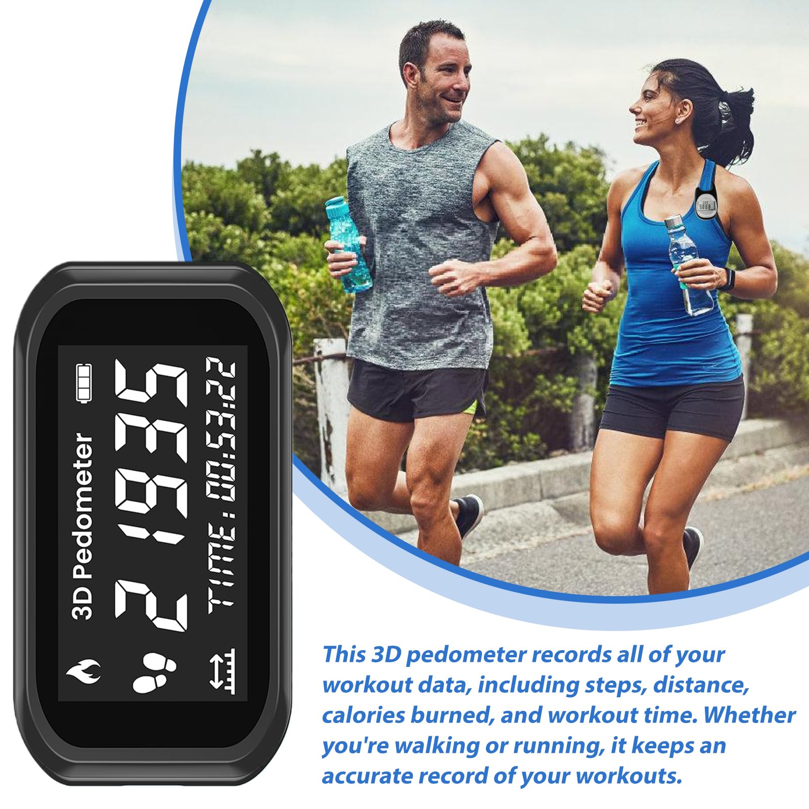 GBKDQQ Podomètre 3D pour la marche, précis avec clip de porte-clés, écran LCD, suivi des pas pour la marche, la course, la randonnée, le sport, l'entraînement