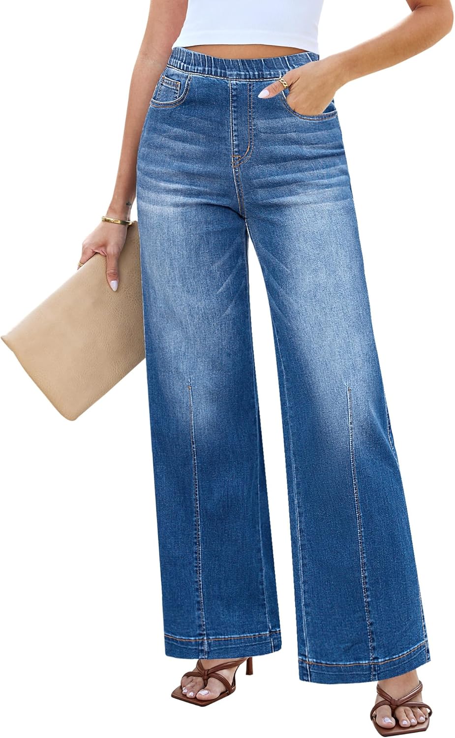 LookbookStore Jean large pour femme, pantalon taille haute tendance