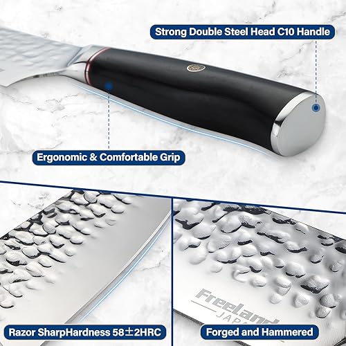 Miniatura 5 de Freelander Cuchillo de chef japonés Nakiri de 7 pulgadas, cuchillo de cocina de verduras afilado, cuchillo de carne de acero inoxidable forjado a