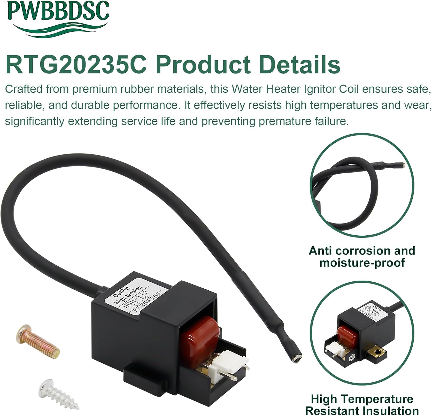 RTG20235C RTG20235BC Tankless Gas Water Heater Ignitor Coil, 120V Ignition Transformer Assembly Replacement for Rheem Richmond Ruud, Replaces PLM-112 (2/Pack)