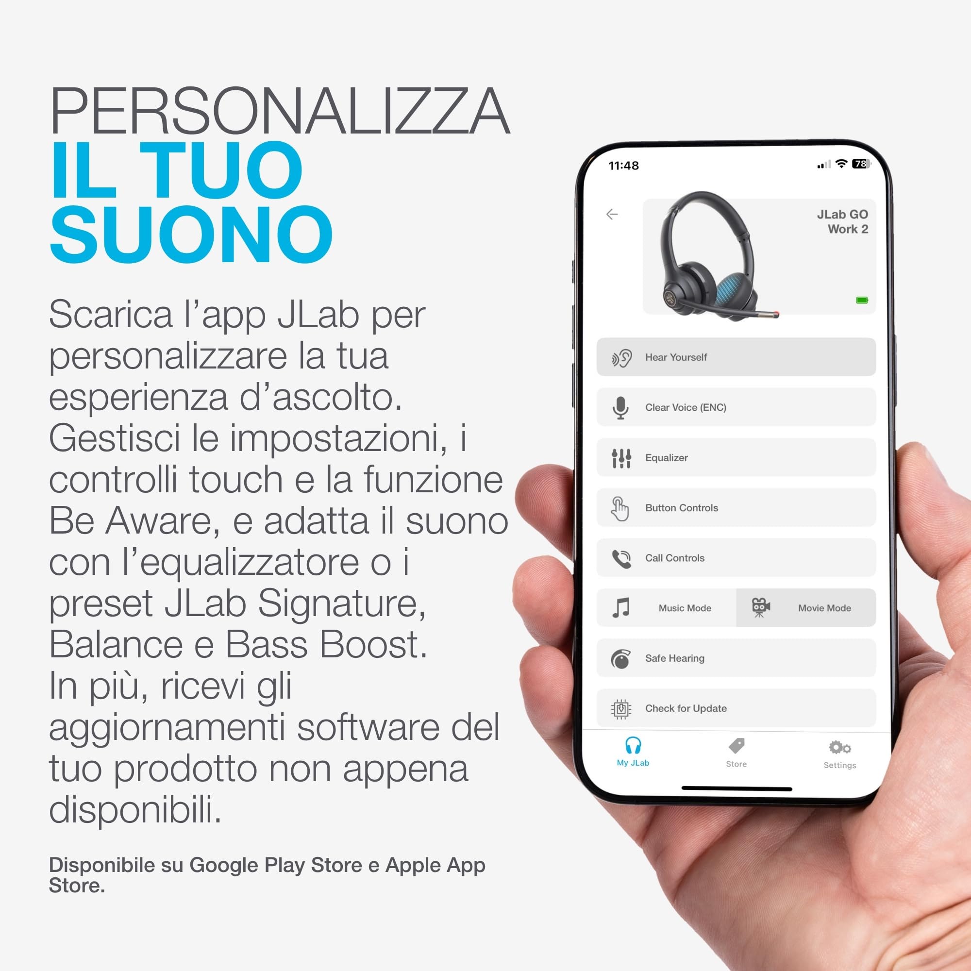 JLab Go Work - Cuffie wireless di seconda generazione con microfono – 55+ Playtime Bluetooth o USB-C Dongle per PC, connessione multipunto a computer e cellulare, cuffie on-ear cablate o wireless per