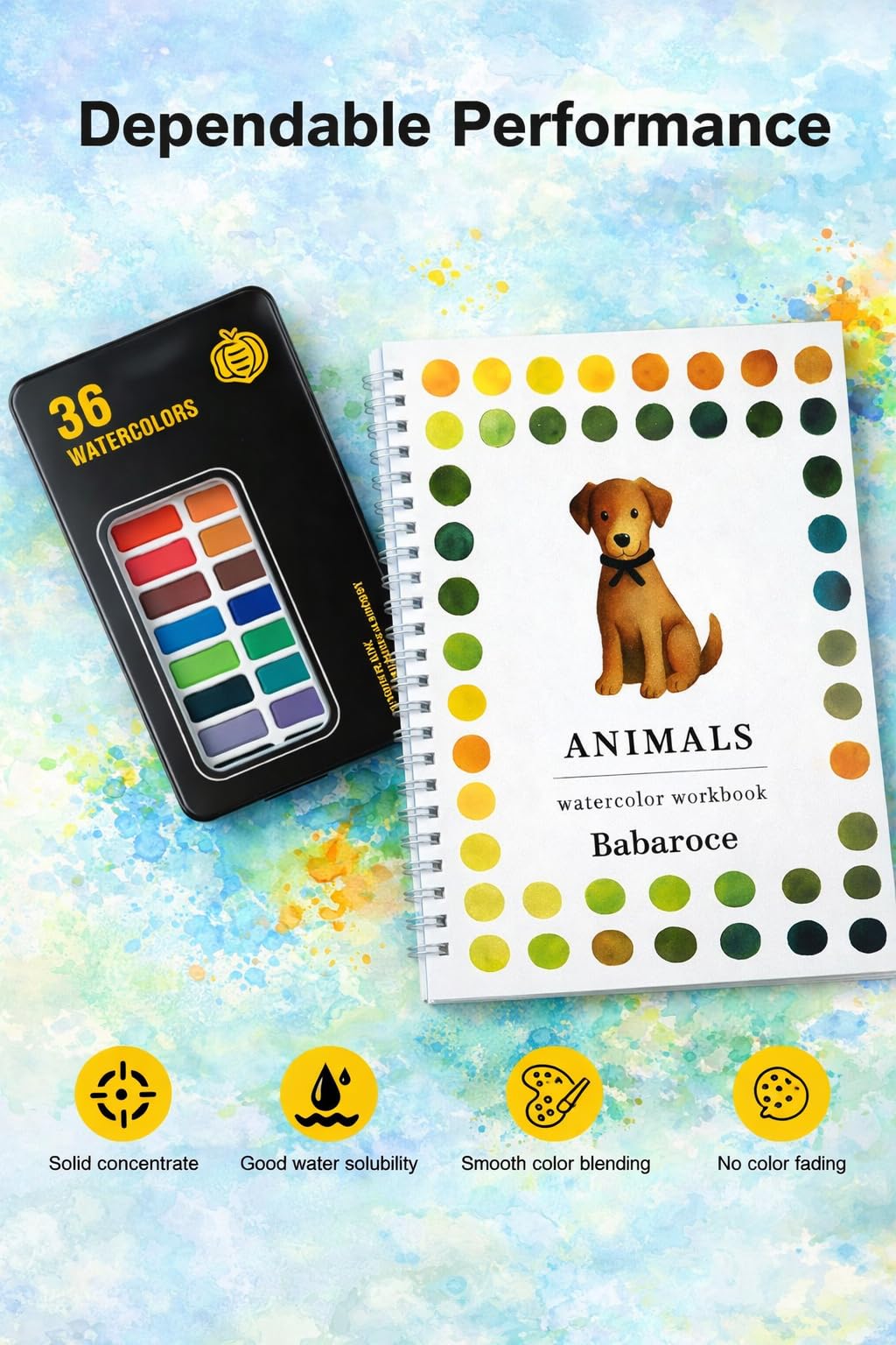 Cuaderno de acuarela (animales, con paleta de 36 colores)